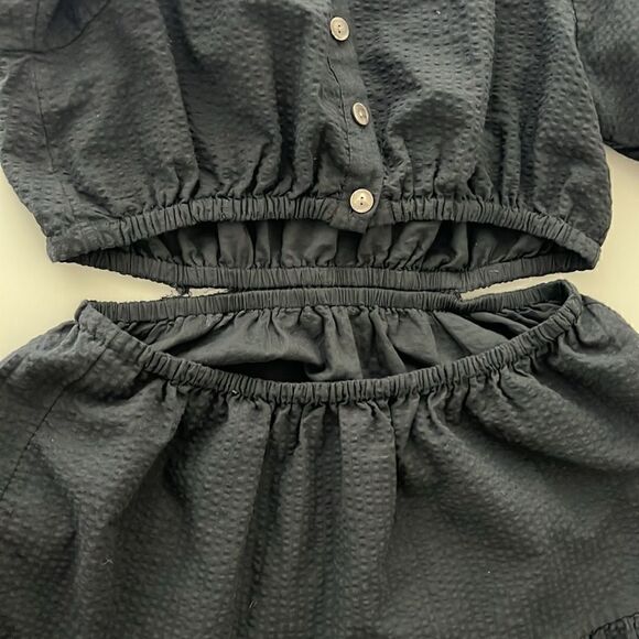 NWT Madewell with FLAWS Seersucker Puff-Sleeve Cutout Mini Dress in Black Size L - Picture 10 of 11